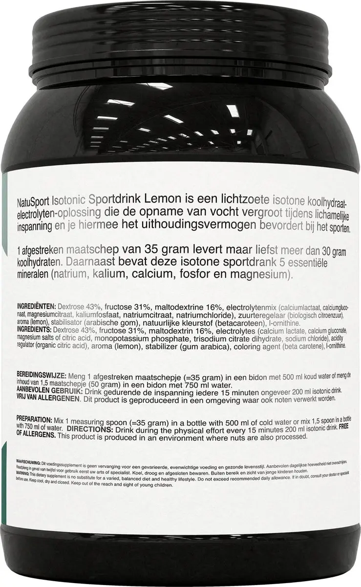 Natusport Isotone Sportdrank Lemon 1kg - Elektrolyten & Koolhydraten