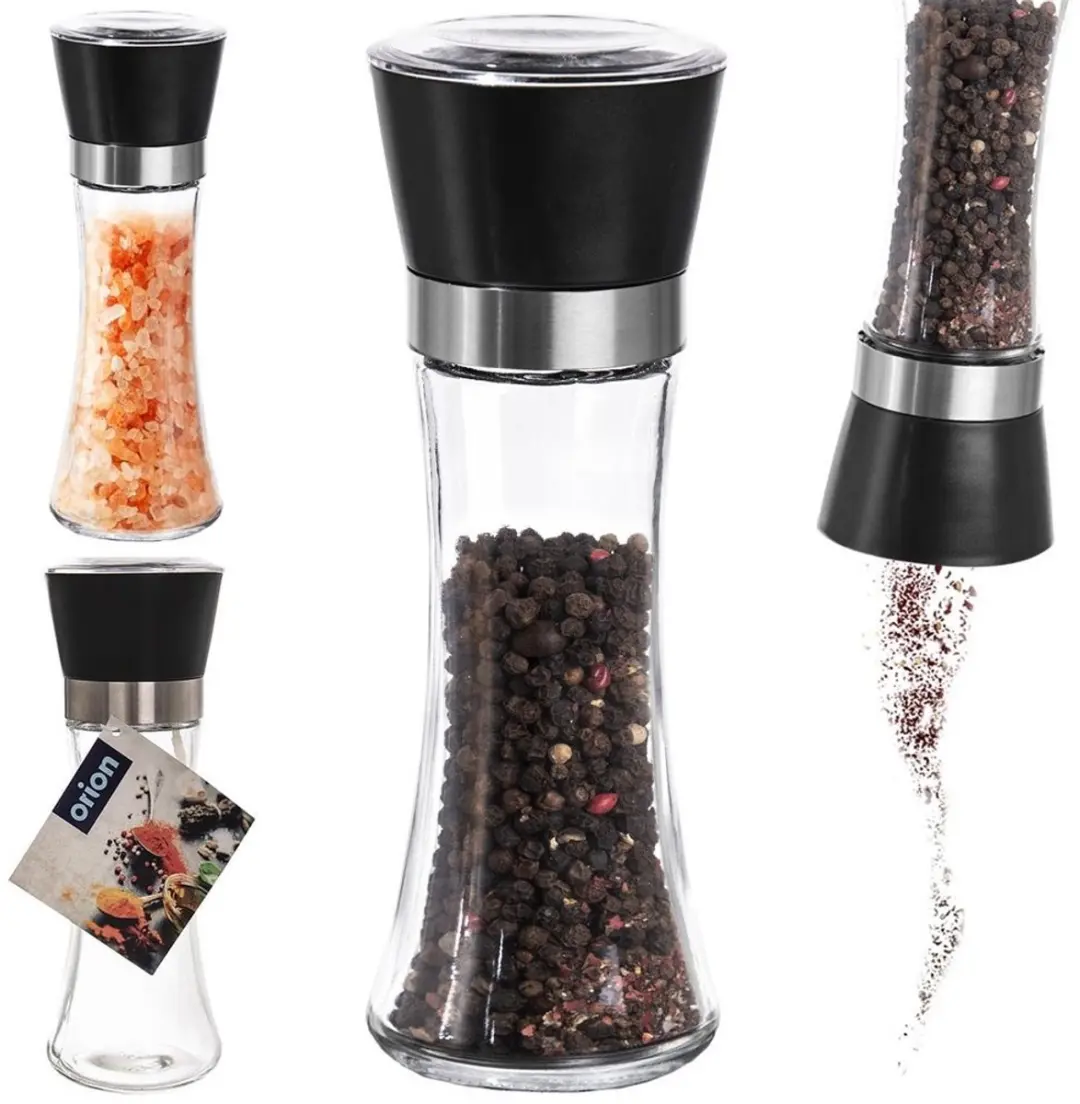 Orion Glazen Peper- en Zoutmolen 18,5cm - Zwart/Transparant