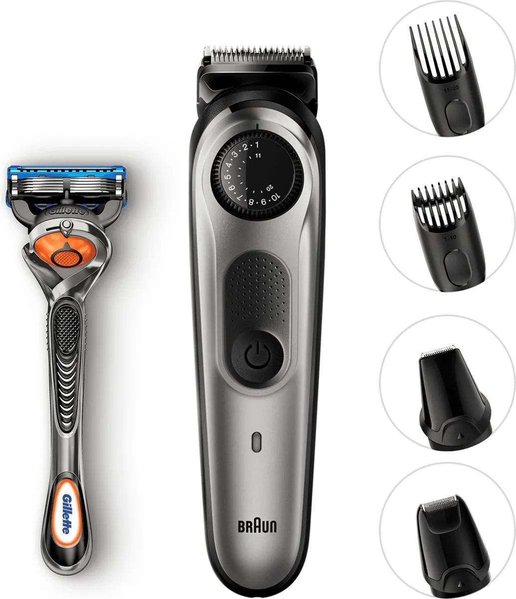 Braun BT7020 Baardtrimmer - 39 Lengte-instellingen - 4 Opzetstukken - Zilver