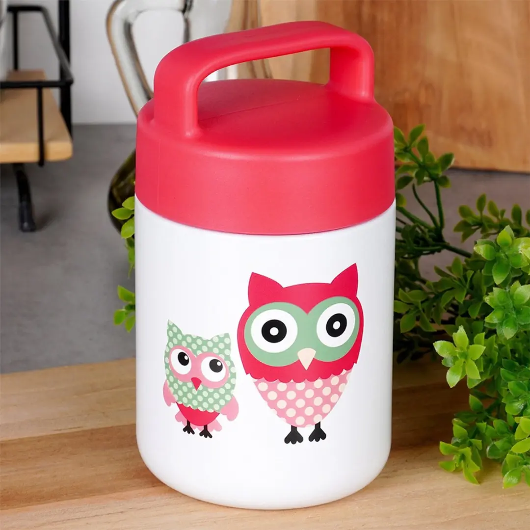 Orion Stalen Lunch Thermos 450ml - Uilmotief Rood - afbeelding 6 van 6
