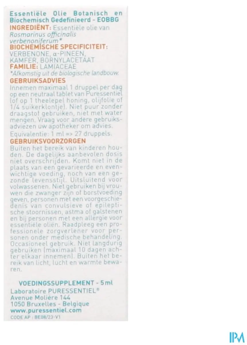 Puressentiel Rozemarijn Verbenone Etherische Olie 5ml - Biologisch
