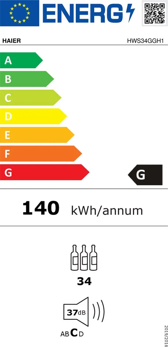 Haier HWS34GGH1 Wijnkoelkast 34 Flessen - Zwart