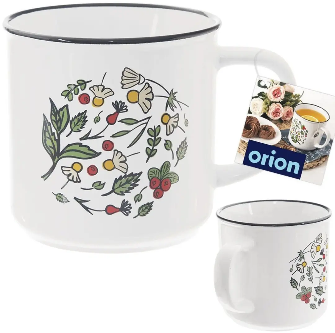 Orion Keramische Mok 650ml - Plantenprint - Wit/Zwart
