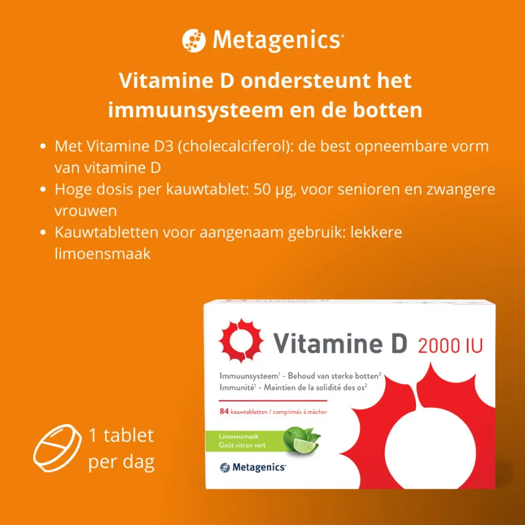 Metagenics Vitamine D3 2000IU Kauwtabletten 84 Stuks - Limoensmaak