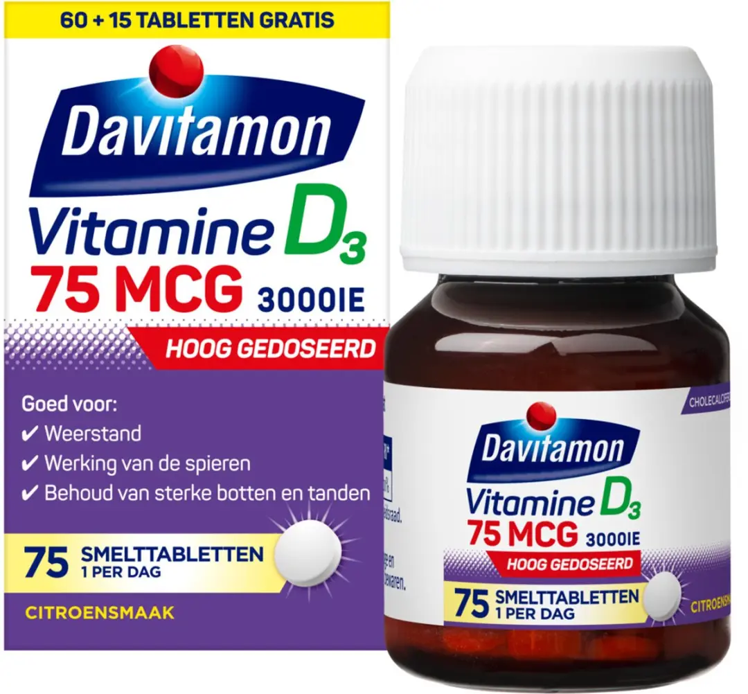 Davitamon Vitamine D3 75mcg Smelttabletten