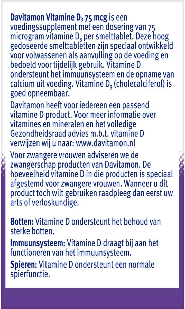 Davitamon Vitamine D3 75mcg Smelttabletten - 150g