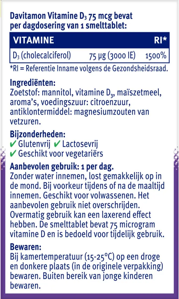 Davitamon Vitamine D3 75mcg Smelttabletten - 150g