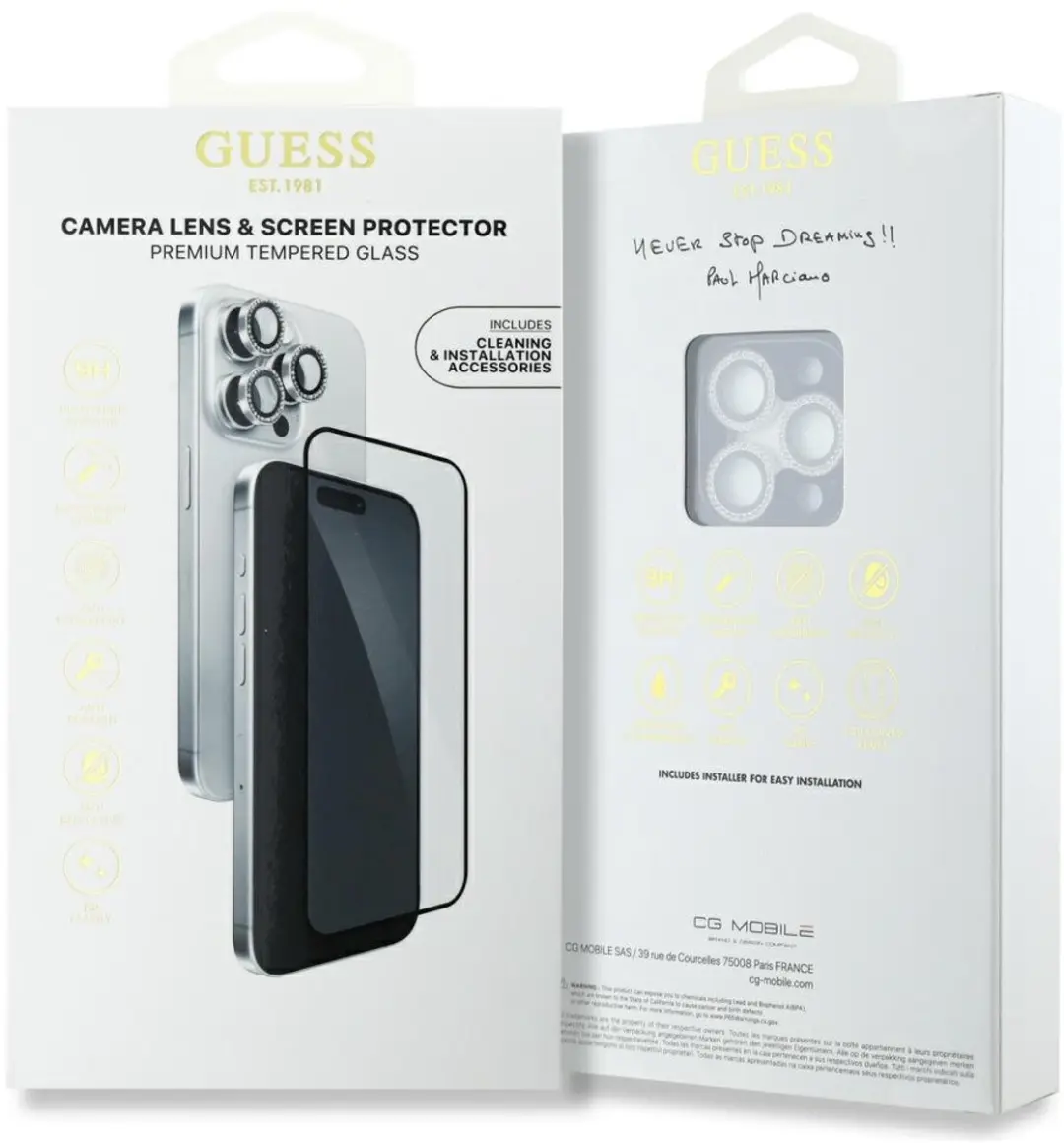 GUESS BP Rhinestone iPhone 16 Pro Max Scherm- en Camera Bescherming - 2 Stuks - Zilver