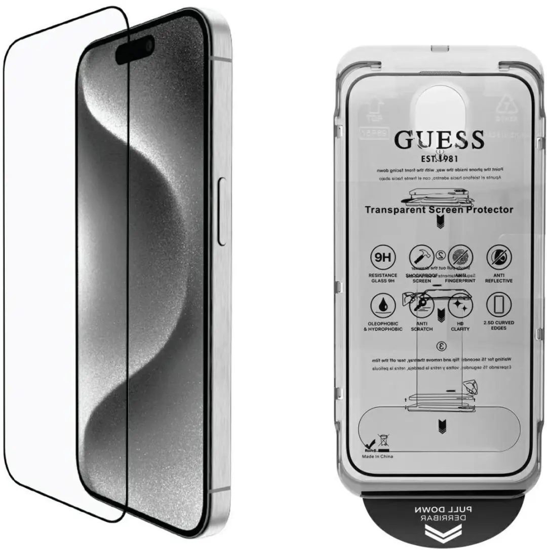 GUESS BP Rhinestone iPhone 16 Pro Max Scherm- en Camera Bescherming