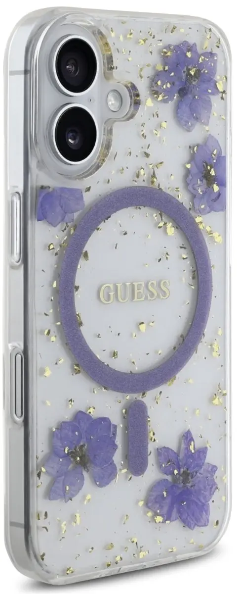 Guess iPhone 16 Hoesje MagSafe - Paars Glitter Bloemen - afbeelding 6 van 6