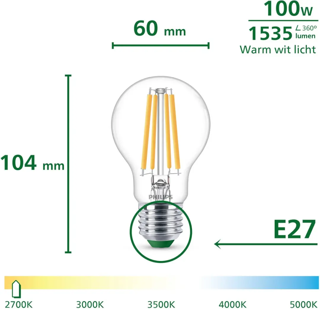 Philips Filament Bulb A60 E27 100W - 3 Stuks