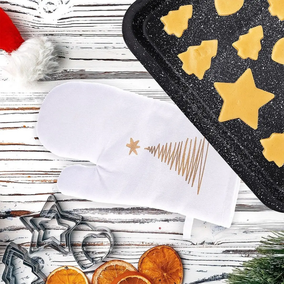 Orion Choinka Katoenen Ovenwant 32,5cm - Wit/Goud