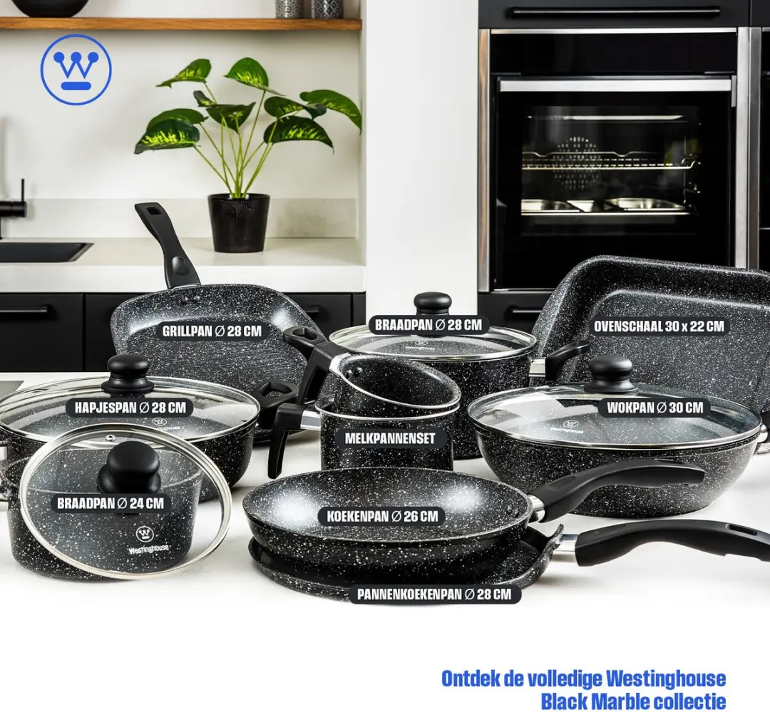Westinghouse Grillpan Ø28cm - Inductie - Zwart Marmer