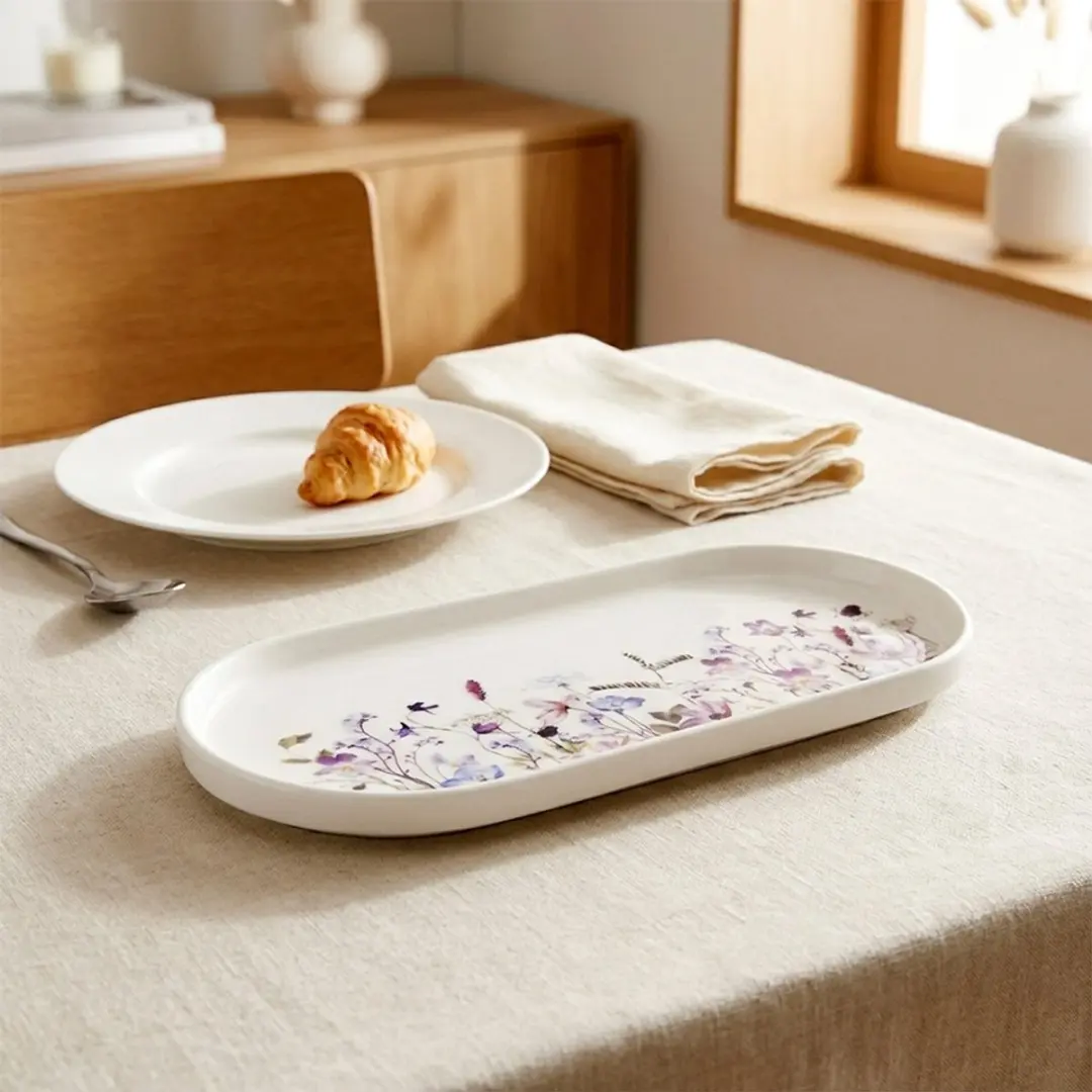 Orion Louka Serveerbord Porselein Bloemen - 25x12cm - Veelkleurig