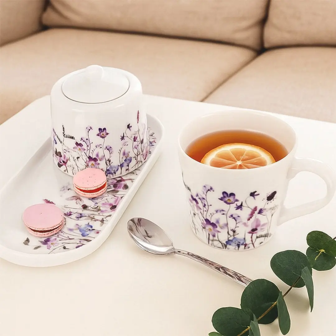 Orion Louka Serveerbord Porselein Bloemen - 25x12cm - Veelkleurig