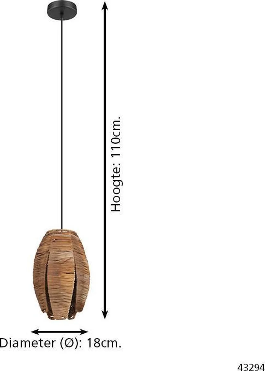 Eglo Mongu 1 Hanglamp E27 Ø18cm - Zwart/Bruin - afbeelding 6 van 6
