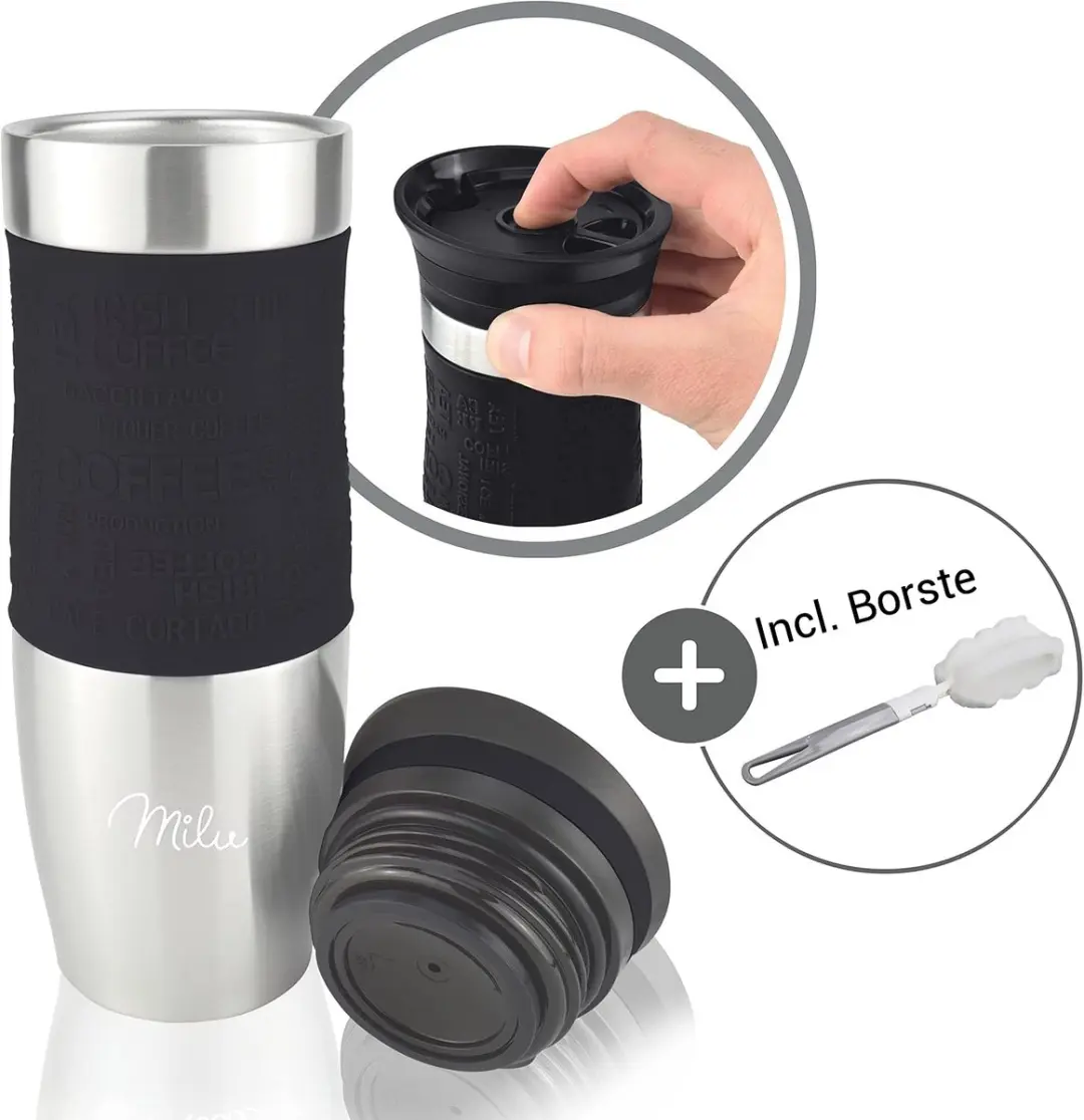 Milu Thermosbeker 450ml - Roestvrij Staal - Zwart