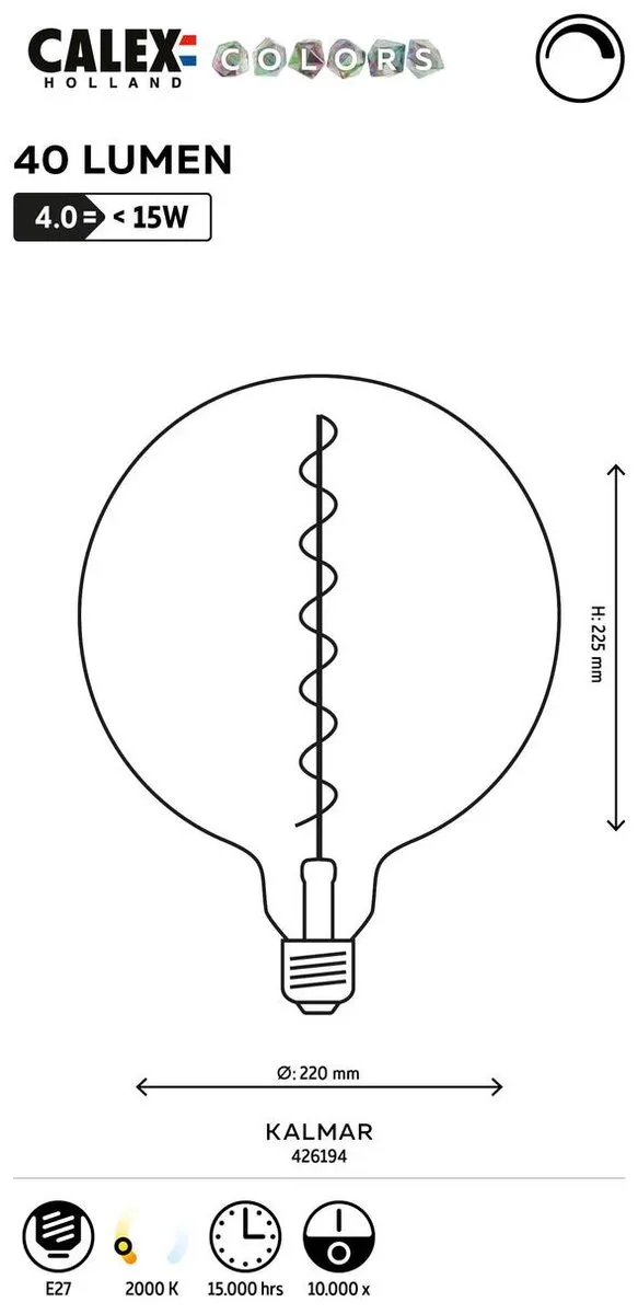 Calex Colors Kalmar LED Lamp Ø20cm - Warm Wit - 2000K - Dimbaar - afbeelding 2 van 6
