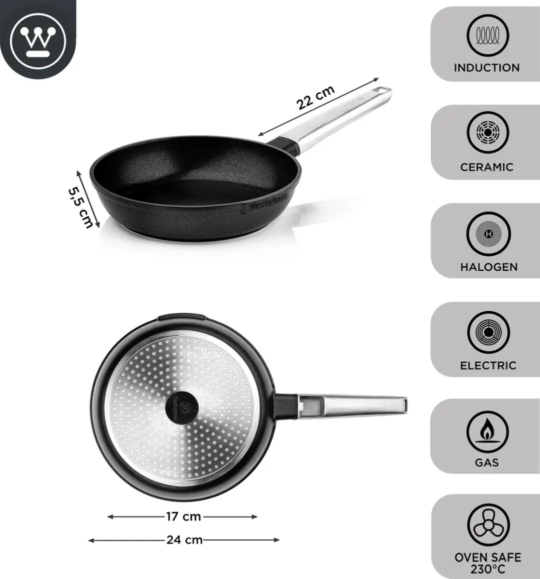 Westinghouse Performance Koekenpan 24cm - Inductie - Zwart