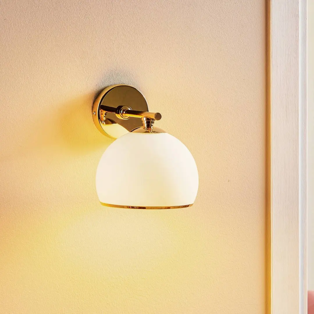 Euluna Wandlamp Staal Glas 1 Licht - Messing/Wit Opaal