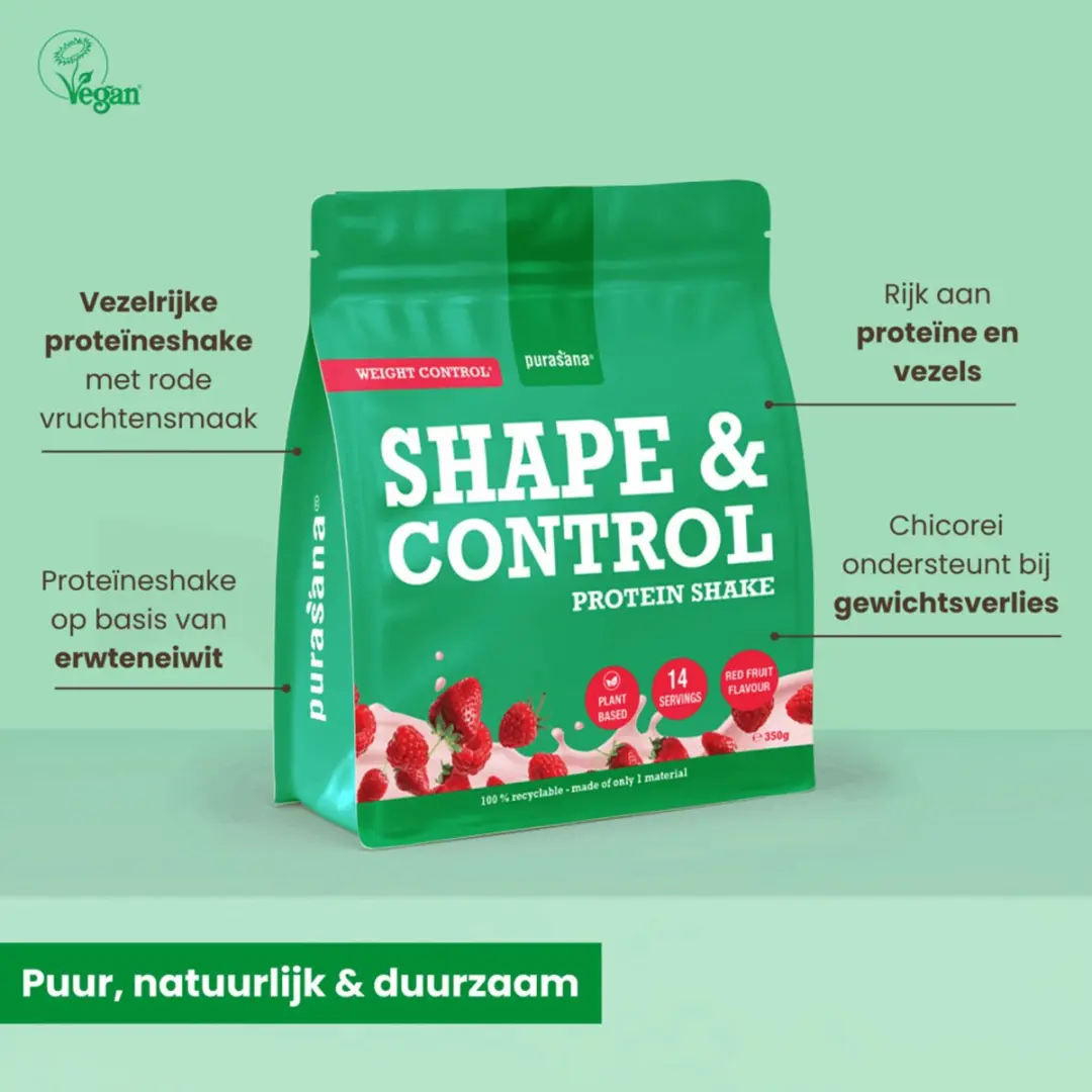 Purasana Shape & Control Vegan Protein 350g - Aardbei/Framboos