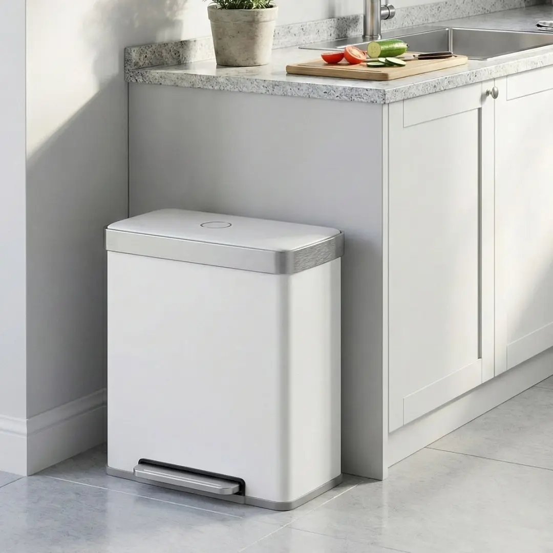 Songmics Pedaalemmer 60L - 2 Compartimenten Wit