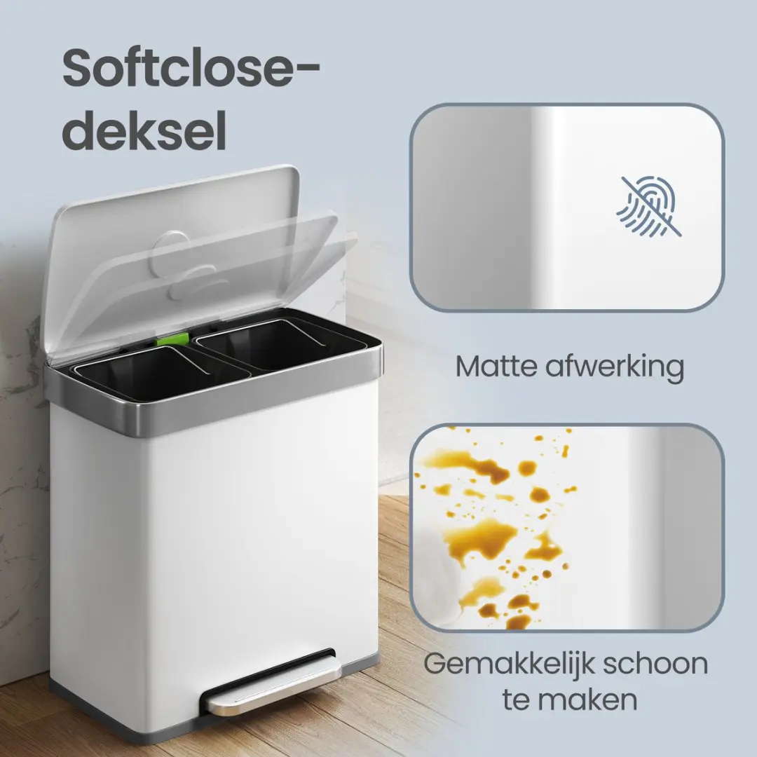 Songmics Pedaalemmer 60L - 2 Compartimenten Wit - afbeelding 6 van 6