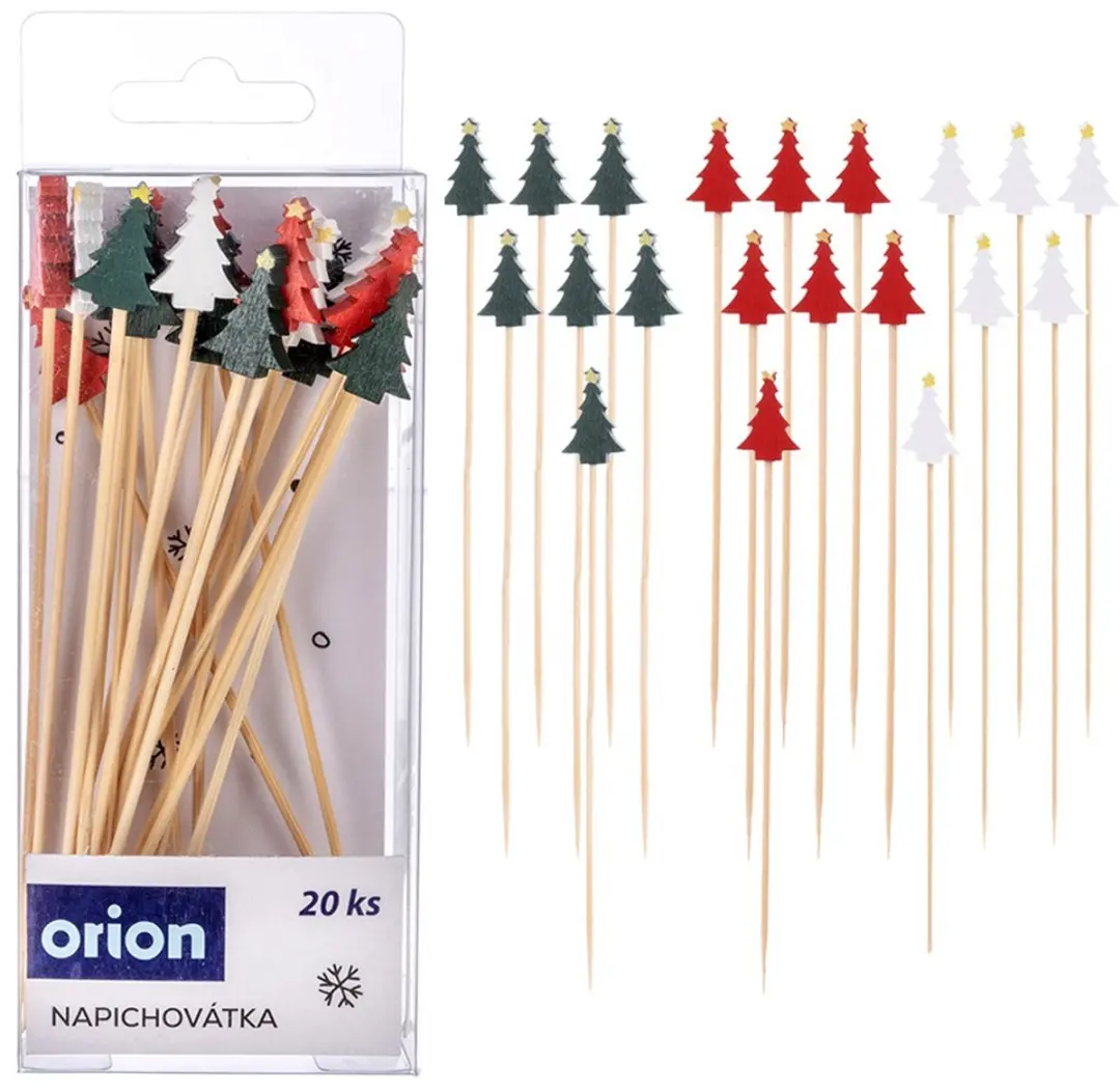 Orion Kerstboom Prikkers Houten Set - 20 Stuks - Groen/Rood/Wit