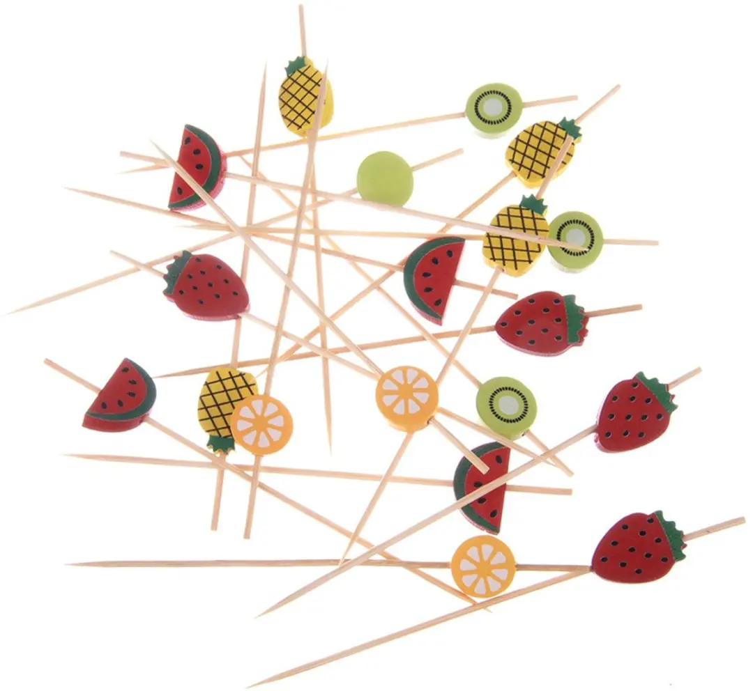 Orion Cocktailprikkers Bamboe Fruit - 20 Stuks - Veelkleurig