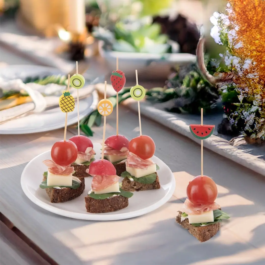 Orion Cocktailprikkers Bamboe Fruit - 20 Stuks - Veelkleurig