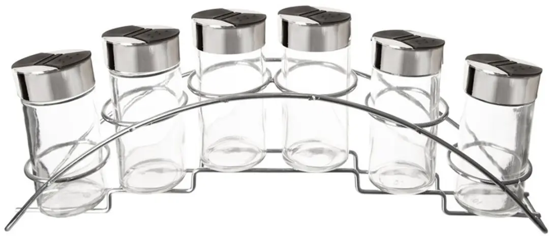 Orion Kruidenrek met Glazen Potjes 7-delig - Zilver/Zwart - afbeelding 6 van 6