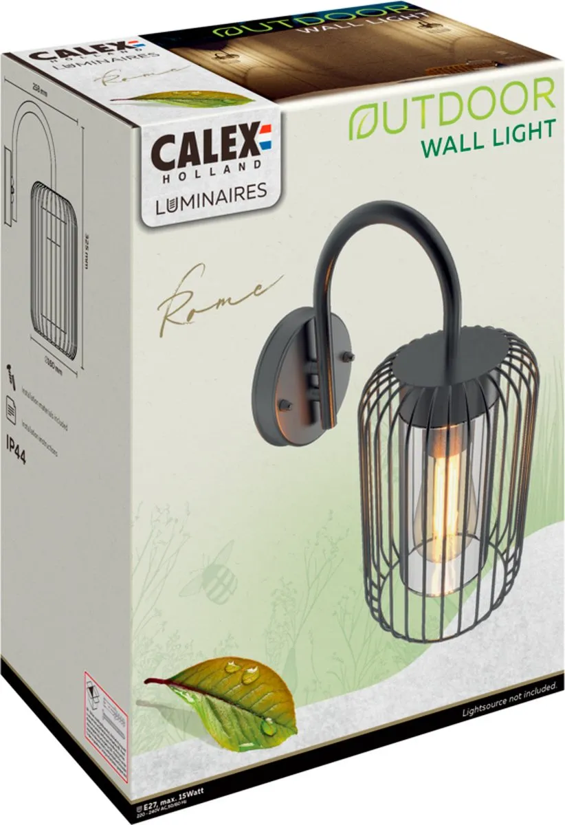 Calex LED Wandlamp Rome E27 3.8W - Zwart