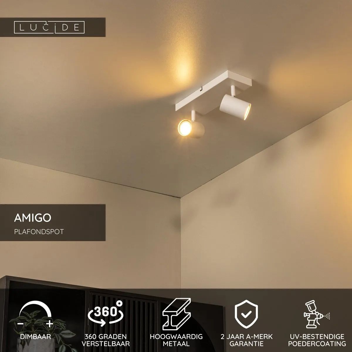 Lucide Amigo Plafondspot 2xGU10 - Wit