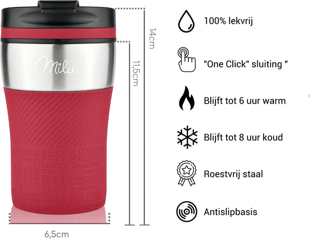 Milu Thermosbeker 210ml - Rood - Vaatwasserveilig