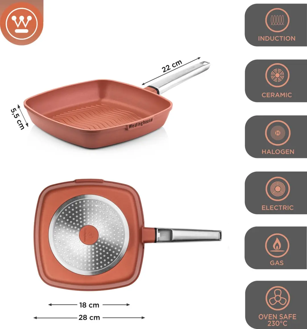 Westinghouse Performance Grillpan Ø28cm - Oranje