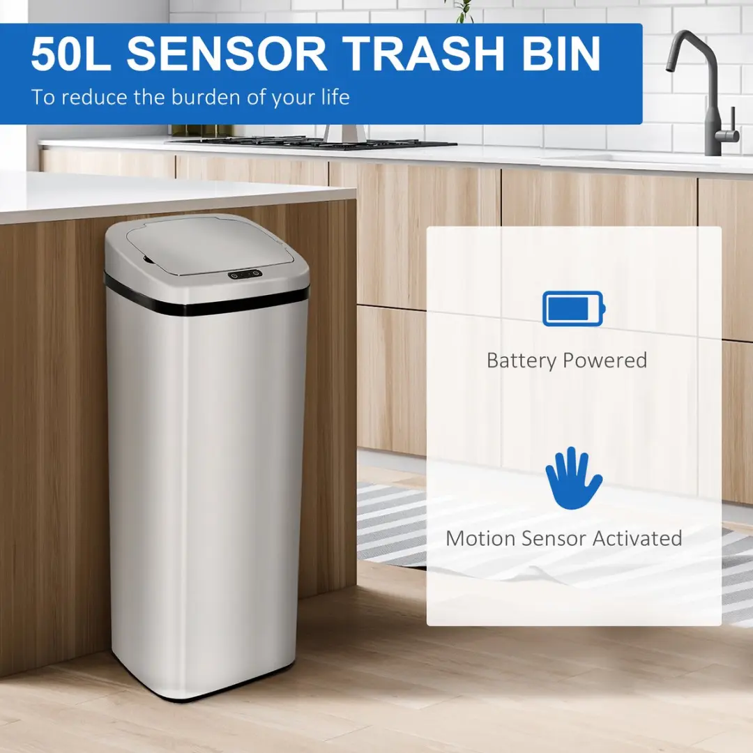 Homcom Automatische Prullenbak 50L - Zilver
