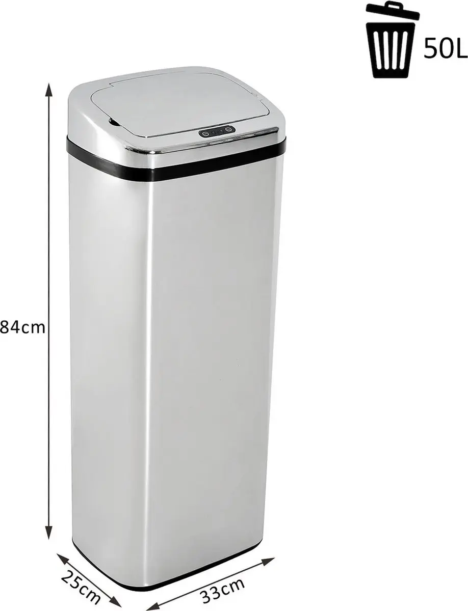 Homcom Automatische Prullenbak 50L - Zilver