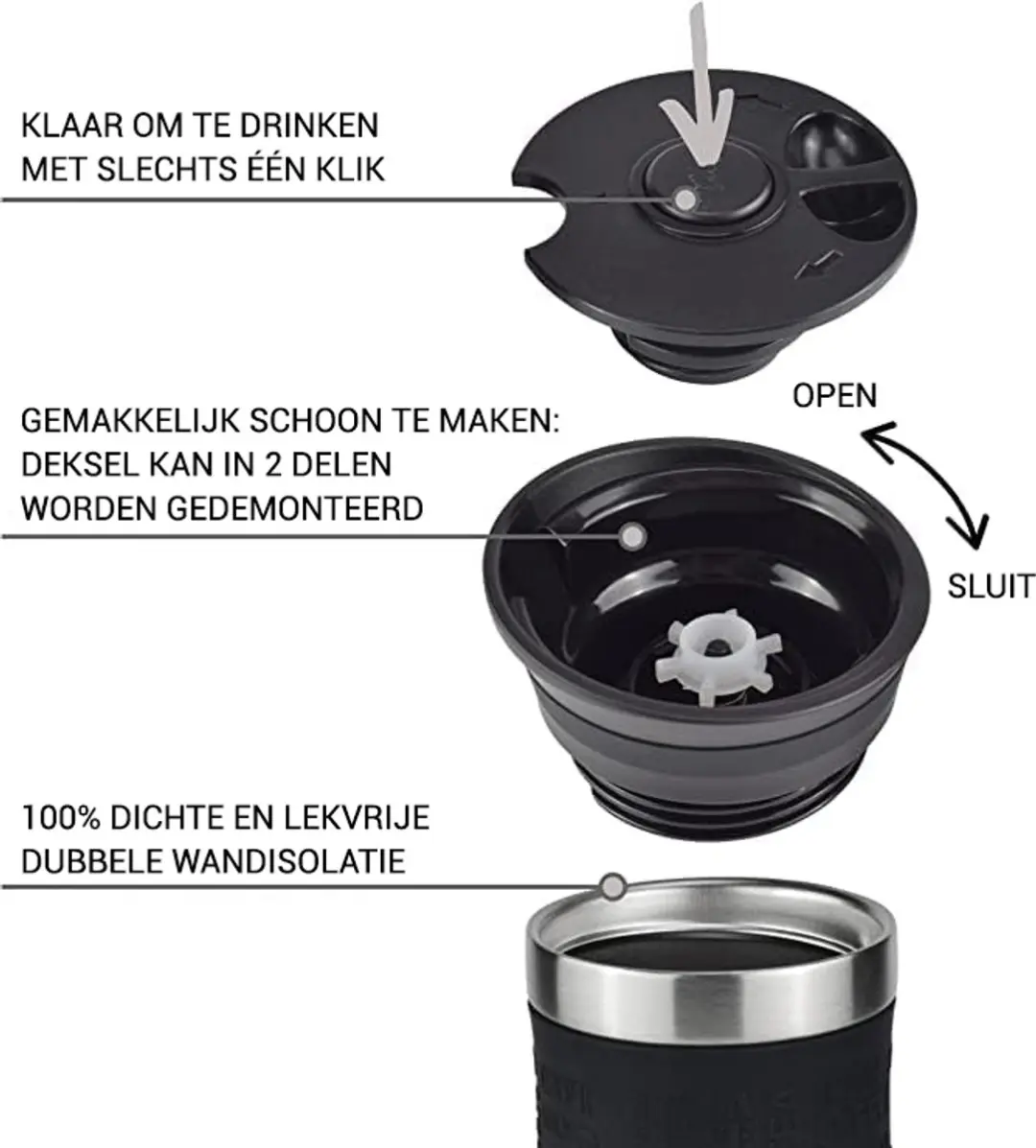 Milu Thermosbeker 370ml - Roestvrij staal - Zwart