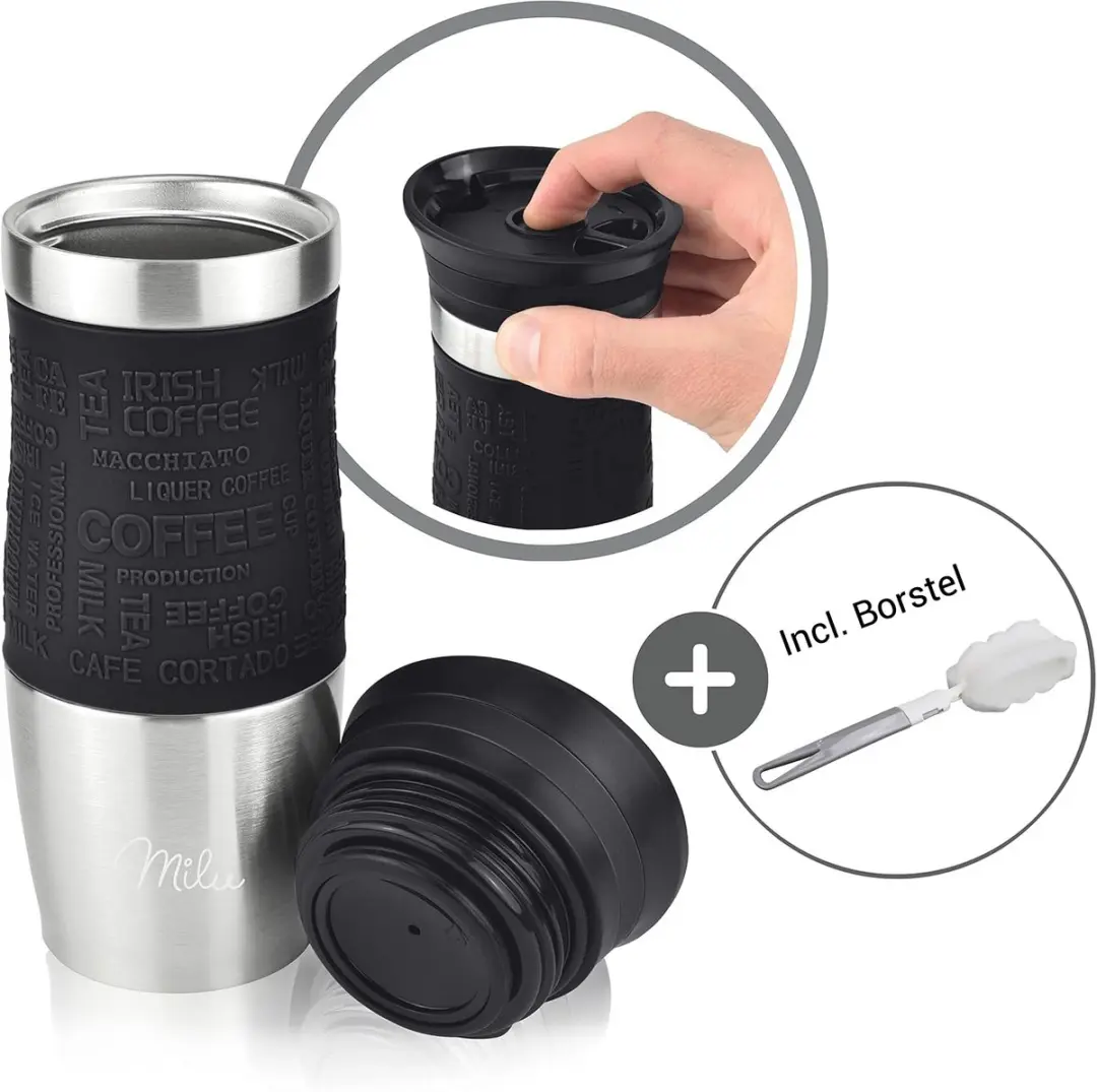 Milu Thermosbeker 370ml - Roestvrij staal - Zwart