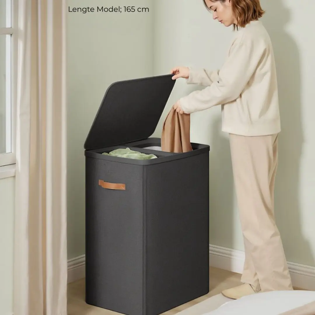 Songmics Wasmand 170L 2-vaks - Zwart