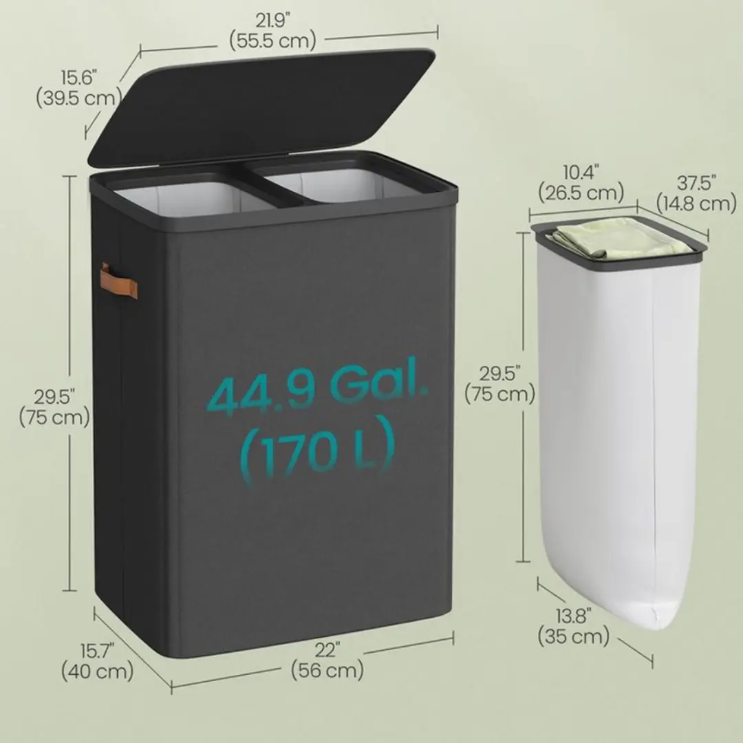 Songmics Wasmand 170L 2-vaks - Zwart