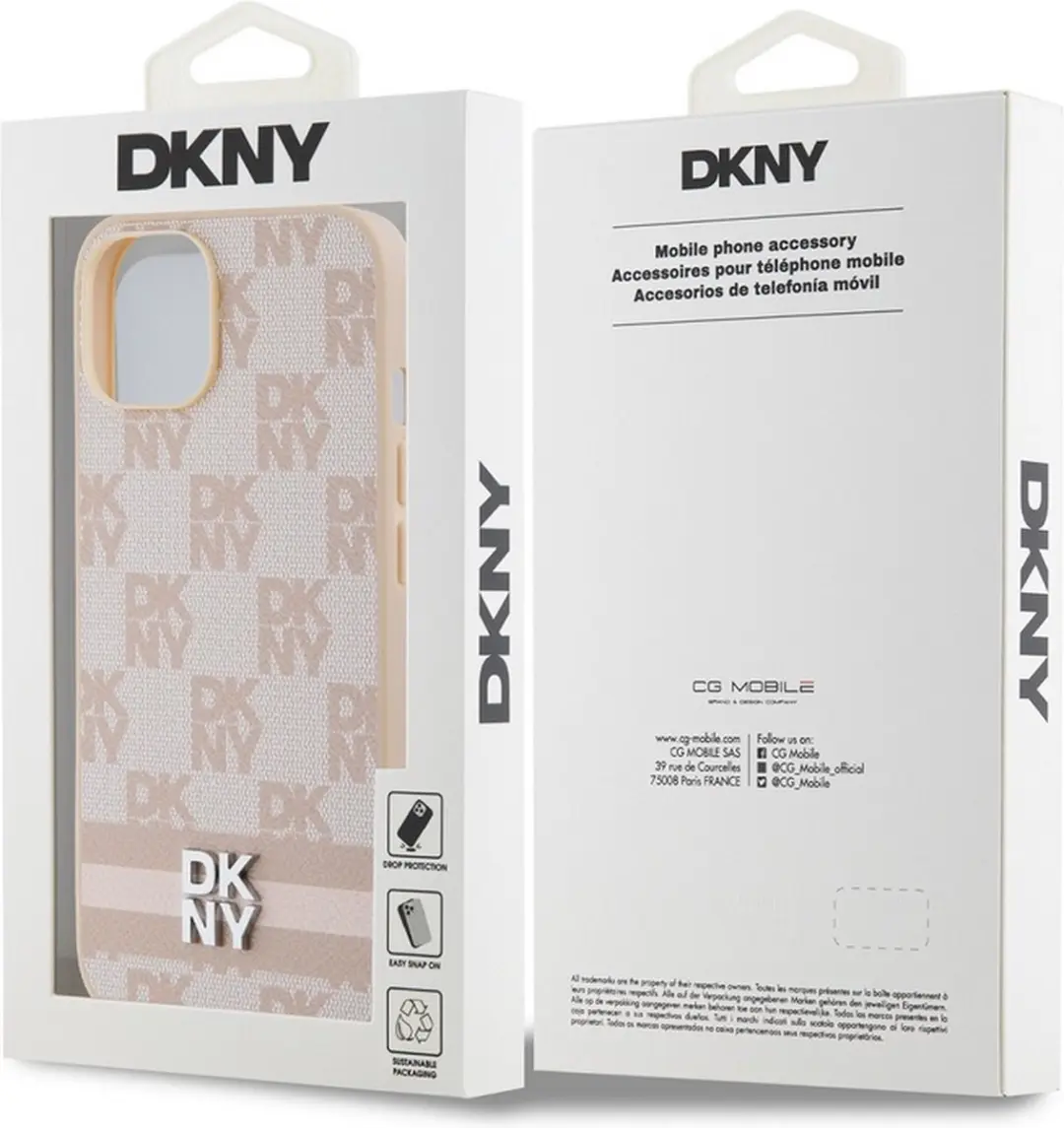 DKNY Checkered Printed Stripe Back Case Roze - DKHCP15SPCPTSSP