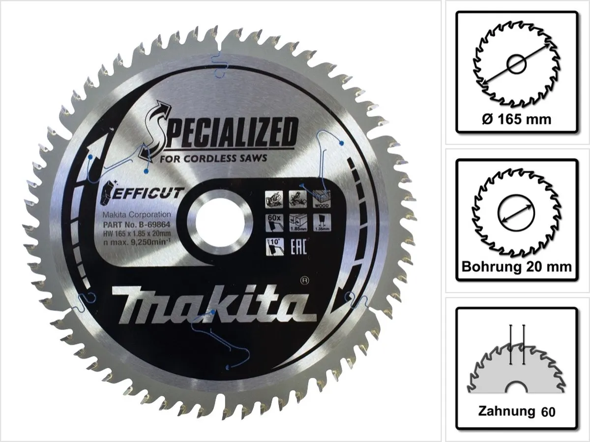 Makita Cirkelzaagblad Efficut B-69864 - Ø165mm 60T