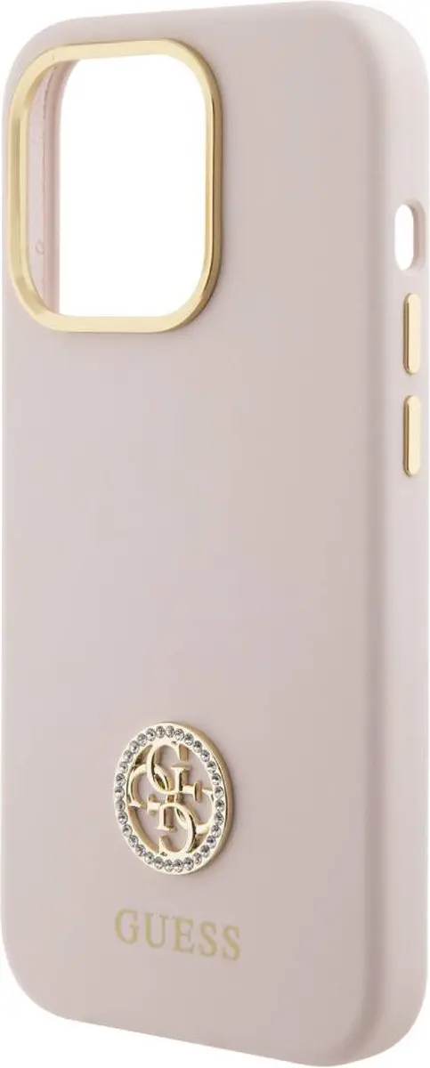 GUESS 4G Silicone Metal Logo Back Case - iPhone 15 Pro Roze