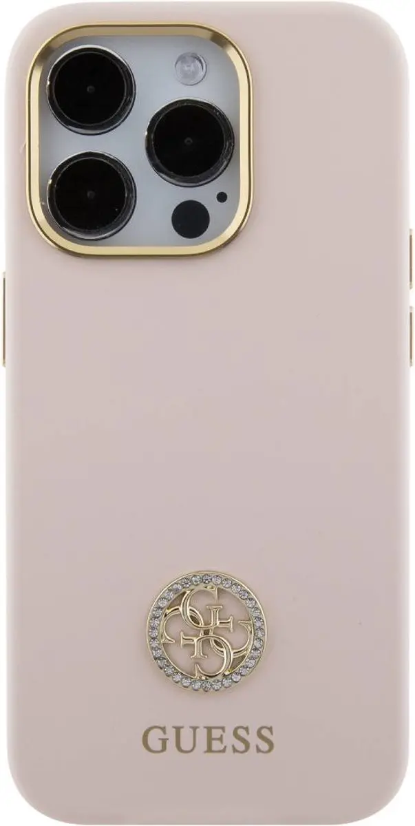 GUESS 4G Silicone Metal Logo Back Case - iPhone 15 Pro Roze