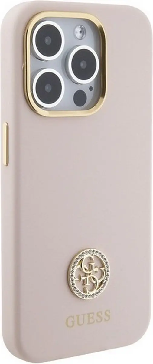 GUESS 4G Silicone Metal Logo Back Case - iPhone 15 Pro Roze