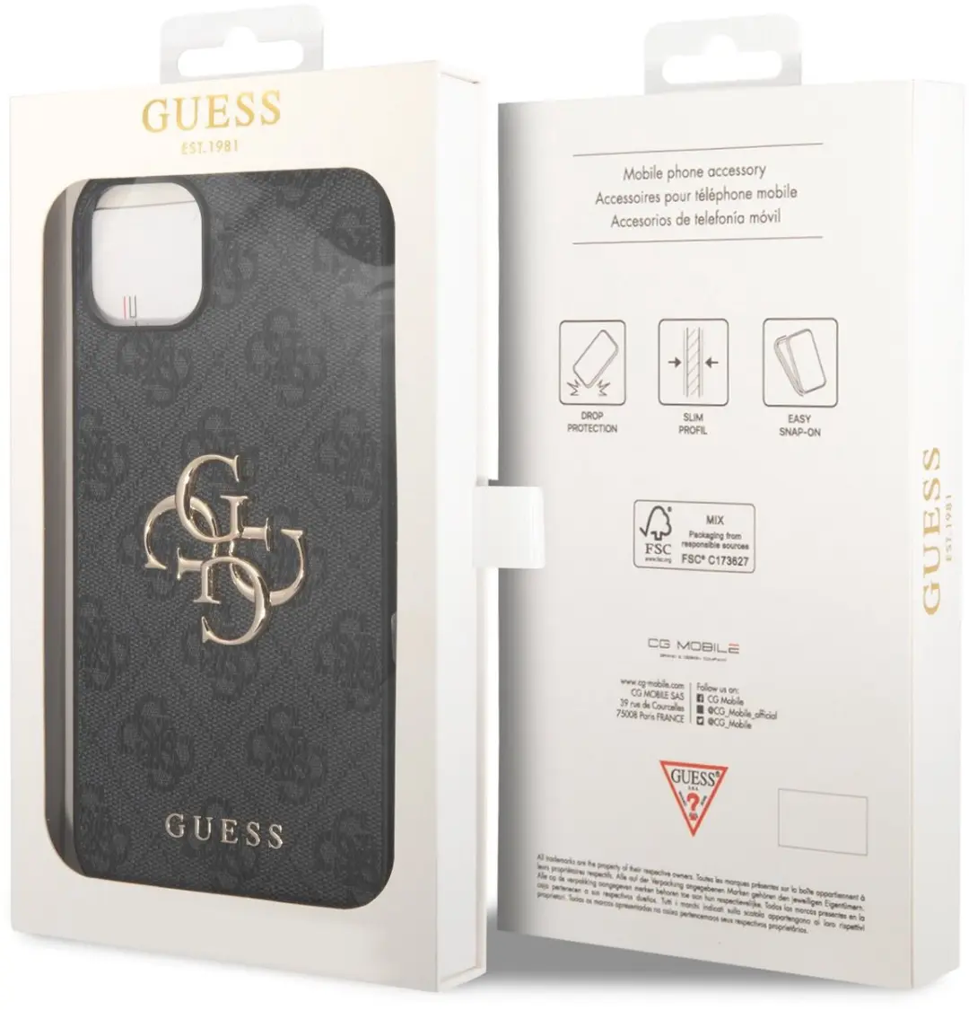 GUESS 4G Metal Logo Back Case - iPhone 15 - Grijs