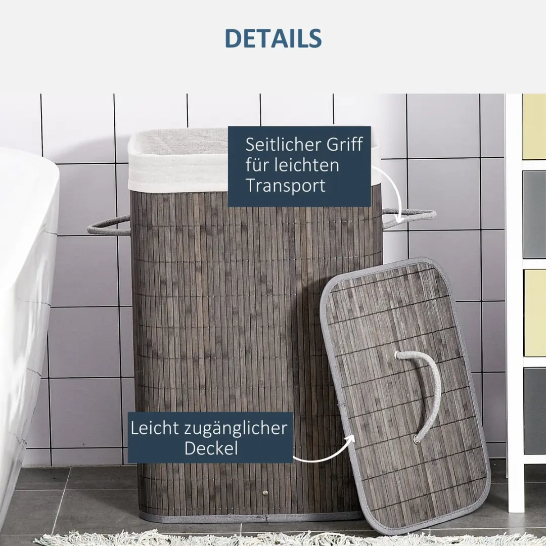 Homcom Wäschekorb Bamboe - 43x32x61cm - Grijs