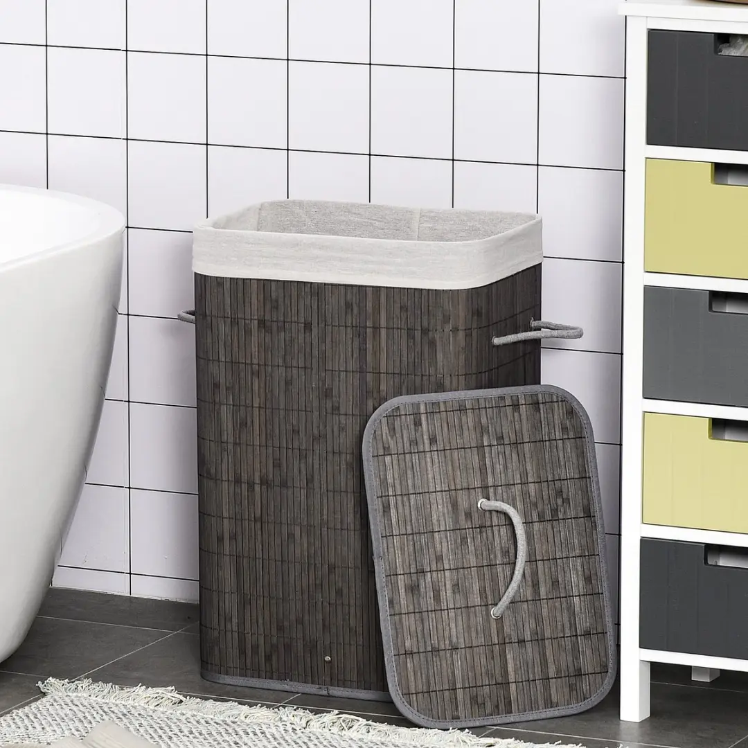Homcom Wäschekorb Bamboe - 43x32x61cm - Grijs