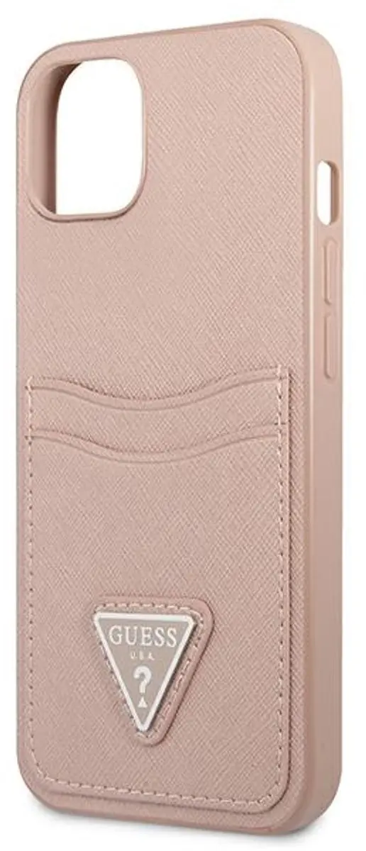 Guess Saffiano Double Cardhoes iPhone 13 - Roze